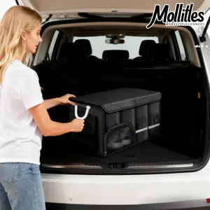 Trunk Storage Box Organizer with Independent Ventilation Compartments & Top Lid - Heavy-Duty Folding Design, Spacious Multi-Section Organizer with Shoe Storage, Compatible with SUVs, Sedans, Hatchbacks -  Interior Accessory for Travel, Camping, Picnic