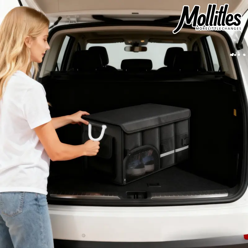 Trunk Storage Box Organizer with Independent Ventilation Compartments & Top Lid - Heavy-Duty Folding Design, Spacious Multi-Section Organizer with Shoe Storage, Compatible with SUVs, Sedans, Hatchbacks -  Interior Accessory for Travel, Camping, Picnic