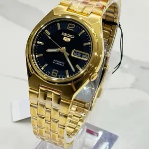 SEIKO 5 SNKL66 K1 Automatic Black Dial Men's Watch with Gold Tone Stainless Steel Band Overall Pick