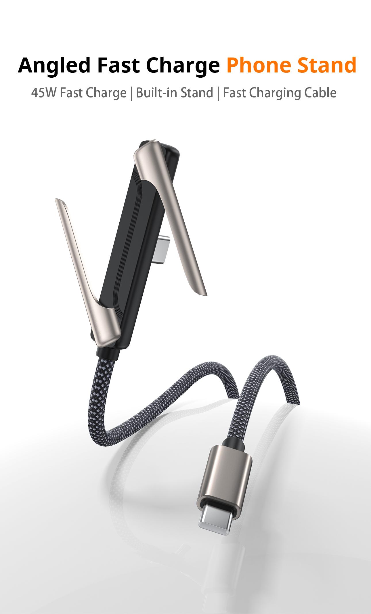 6.6 ft invisible charging cable with hidden stand, compatible with iPhone 15/16/17. Combines charging cable and phone stand into one, supports 45W super fast charging, ideal for gaming, work, and car travel; Samsung Type‑C fast charging cable, black, 3.3