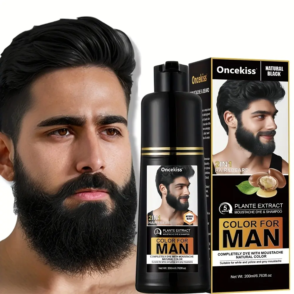 Oncekiss Beard Hair Dye Cream for Men - Quick & Easy Application - Natural Long-Lasting Color - Plant-Based Formula - Black & Brown Options - No Irritation - Waterproof & Sweat-Proof - Perfect for Youthful Look