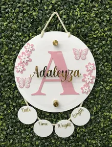 Blush Butterfly Birth Stats Hanging Door Sign