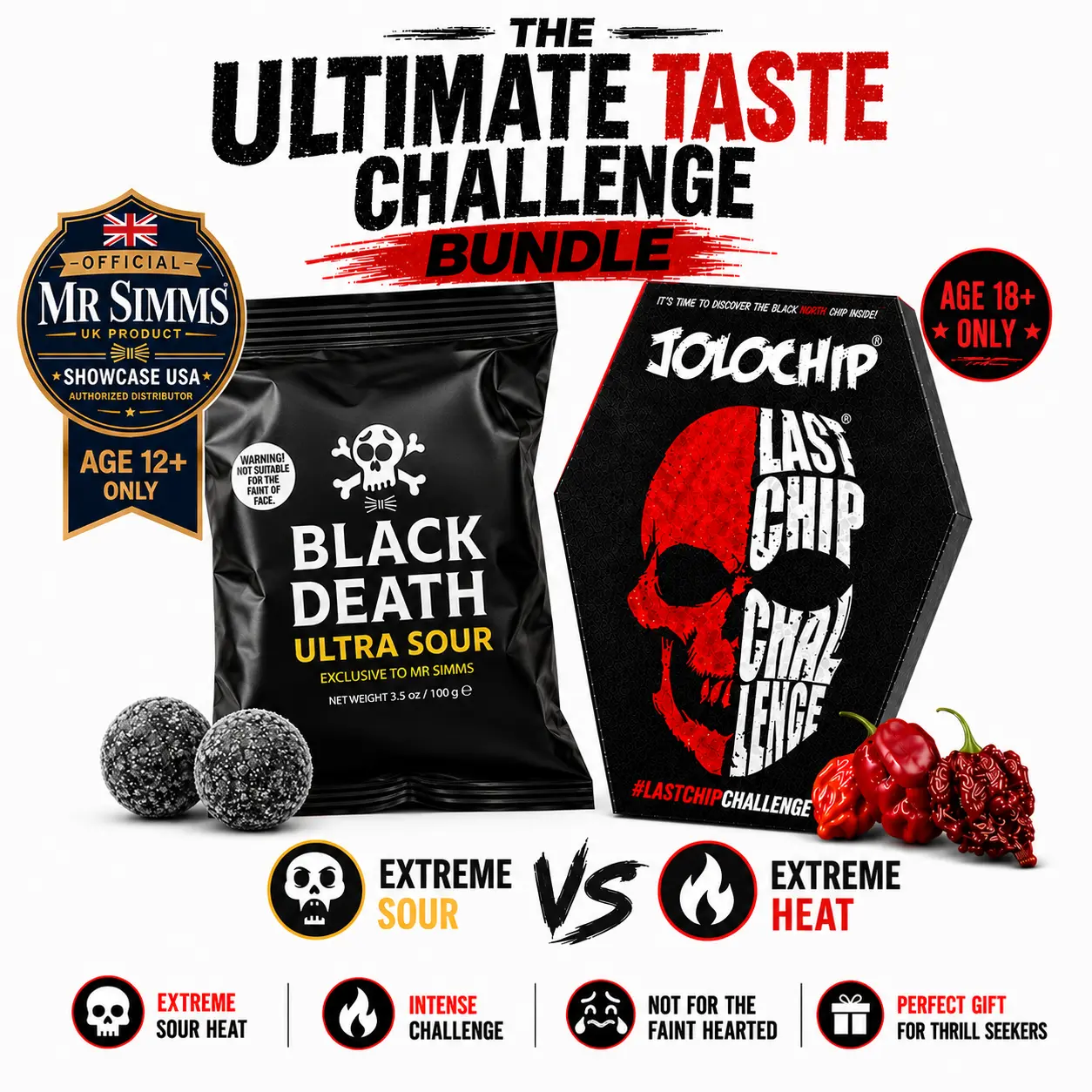 Mr Simms Black Death Ultra Sour UK Import + JOLOCHIP Last Chip Challenge | Viral TikTok Heat & Sour Challenge Bundle Mr Simms Black Death Ultra Sour UK Import + JOLOCHIP Last Chip Challenge | Viral TikTok Heat & Sour Challenge Bundle