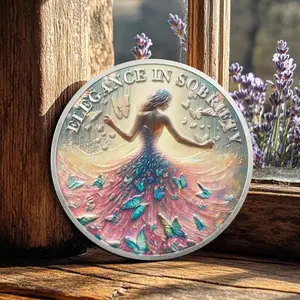 1-99 Years AA Sobriety Coin, Butterflies and Woman Design Recovery Gift