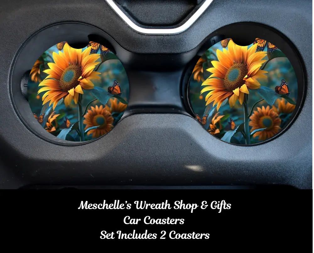 2-Piece Sunflower Print Automotive Decoration Car Coasters - Neoprene/Ceramic, Spill-Proof, Stylish Functional Accessory for Standard Cup Holders