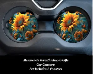 Sunflowers Car Coasters - Upgrade Your Car Interior with Stylish and Functional Car Coasters