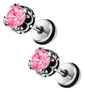 16G Pink Crest CZ Steel Fake Plugs - Gauges