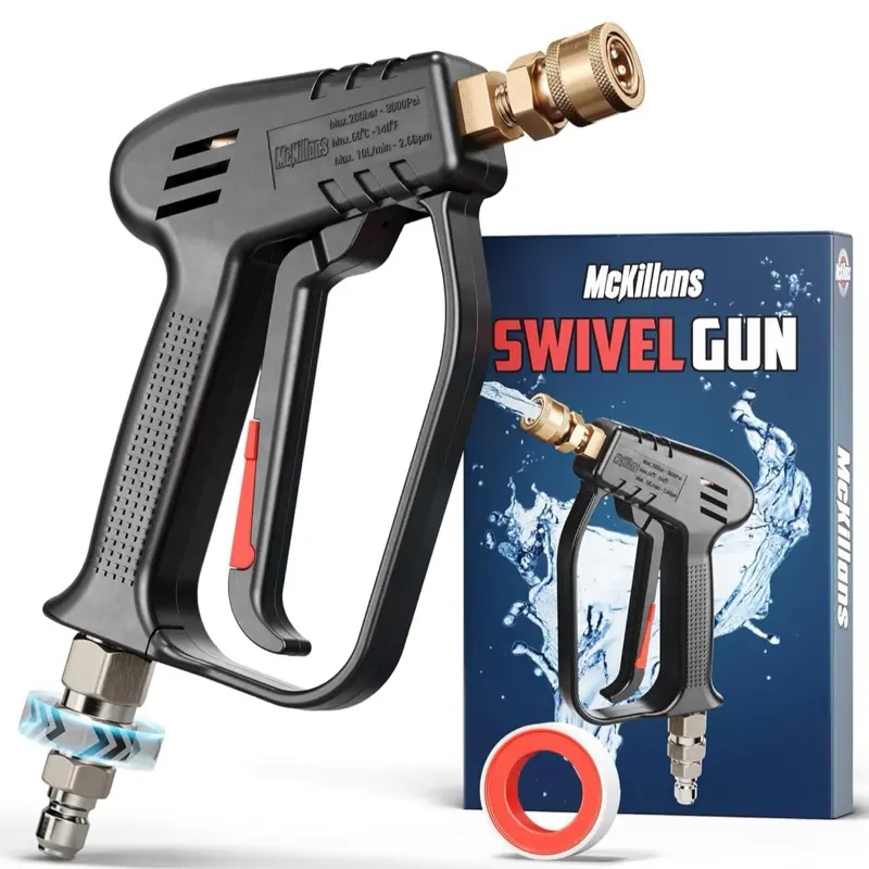 McKillans Short Pressure Washer Gun with Swivel High Pressure Water Handle 3/8" Male Plug 1/4" Quick Connector Coupler Compatible with Foam Cannon Car Wash