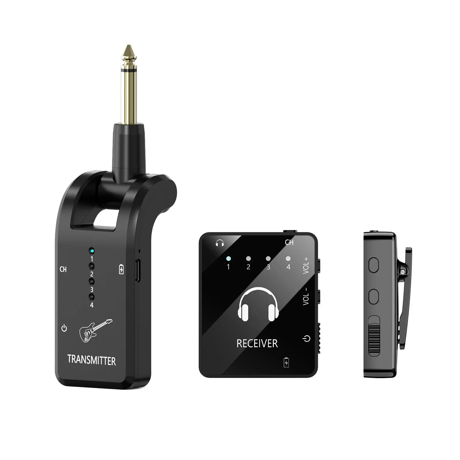 Wireless Ear Monitoring System, 2.4GHz Wireless IEM System with Transmitter & Lavalier Receiver, Plug and Play for Musicians, Studio, Band Rehearsal, Live Performance, Guitar Connection