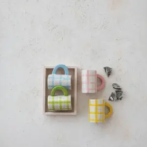 Plaid Pattern Stoneware Mug