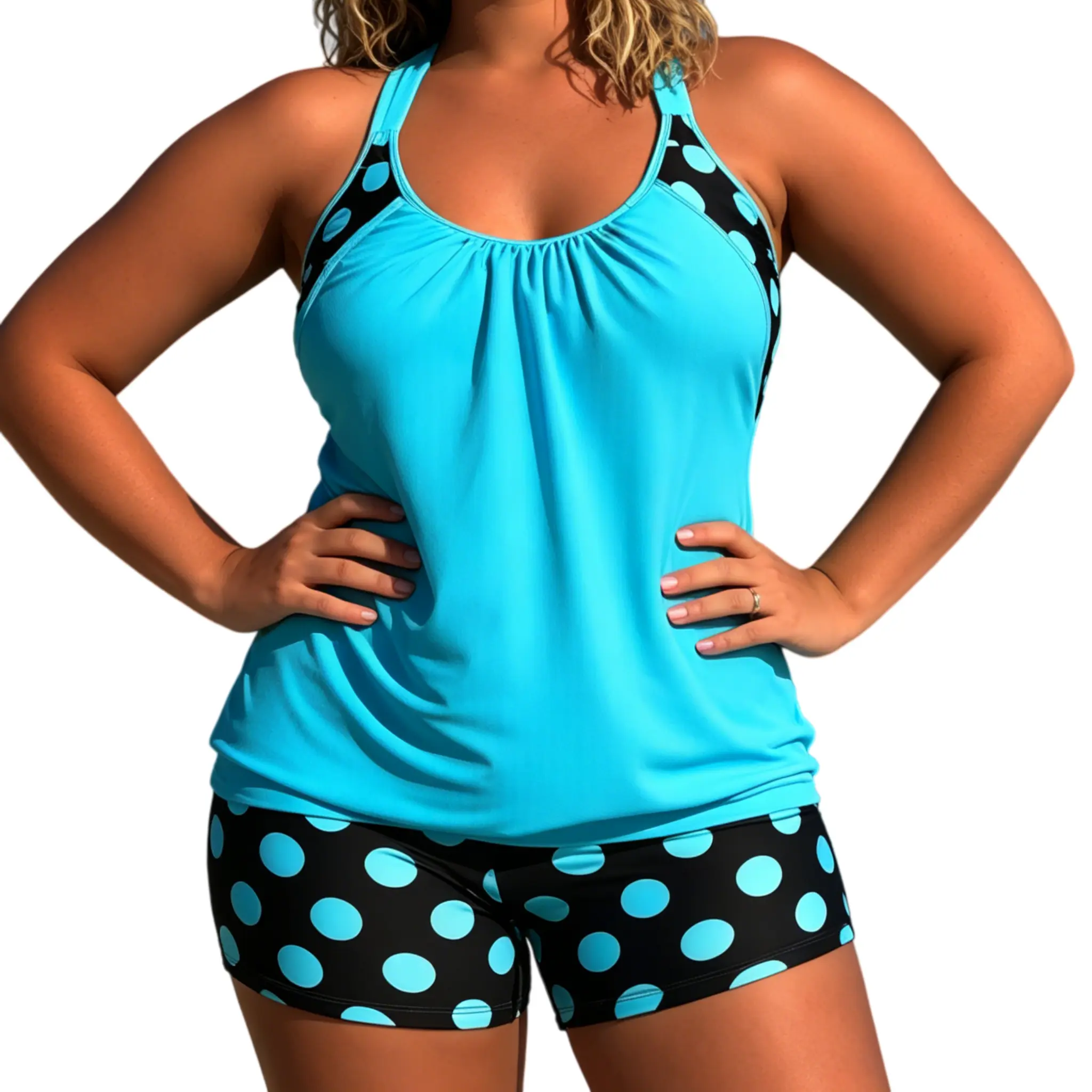 Women's 2026 Tankini Bathing Suits - 2-Piece Tummy Control Blouson Top with Sporty Boy Shorts, Plus Size Swimwear for Curvy Women, Spring Glow Design, Plus Size Swimsuits