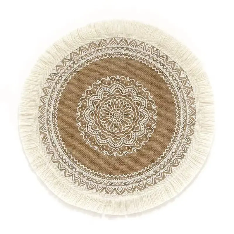 4PCS Round Jute Placemats, 15 Inch Boho Woven Table Mats with Fringe for Dining Table, Farmhouse Kitchen Decor