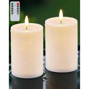 3"x4" Outdoor Candles with Timer , 2-Pack 3" Diameter Flickering Flameless Candles with Remote, Pillar  Operated LED Candles for Patio Porch, and Lanterns Decor (-3x4)