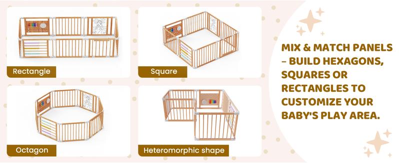 Naudacaa Baby Playpen & Safety Gate, 6/8/10 Panels  Foldable Pine Wood Play Yard with Child-Proof Lock, Easy-Assembly Baby Fence for Indoor Safe Play