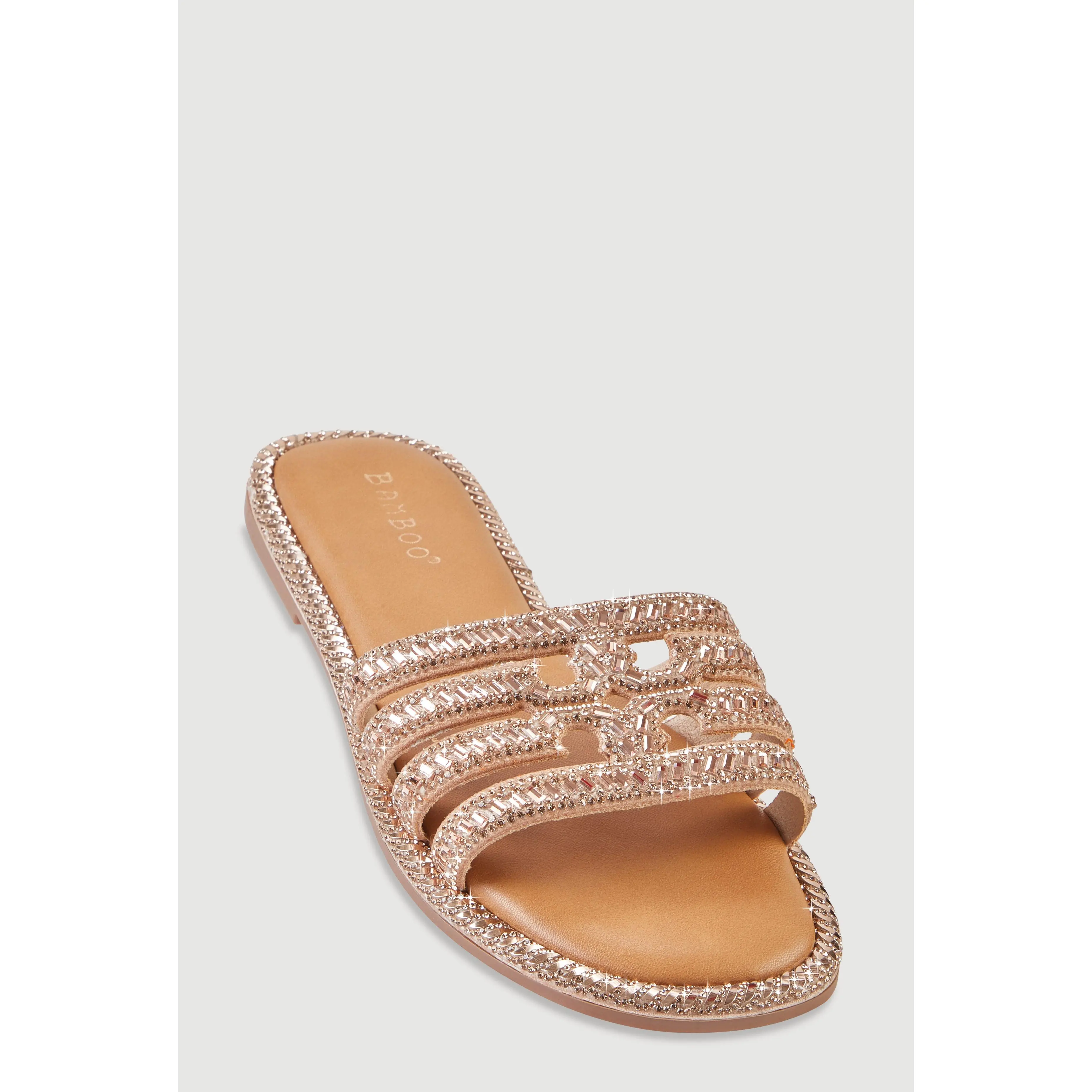 Rhinestone Embellished Cutout Band Slide Sandals