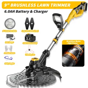 3-in-1 Cordless Lawn Sweeper Weed Eater,  9" Electric Lawn Mower Cordless Bush Trimmer Handheld Hedge Cutter Grass Shrub Trimmer with 6.0Ah Battery & Fast Charger garden yard Multi-Functional Tools Weed Trimmer with Blade Heads Multi-Tool