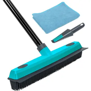 Removal Broom Carpet Rake Rubber Broom with  Rug Rake to Fluff Carpet