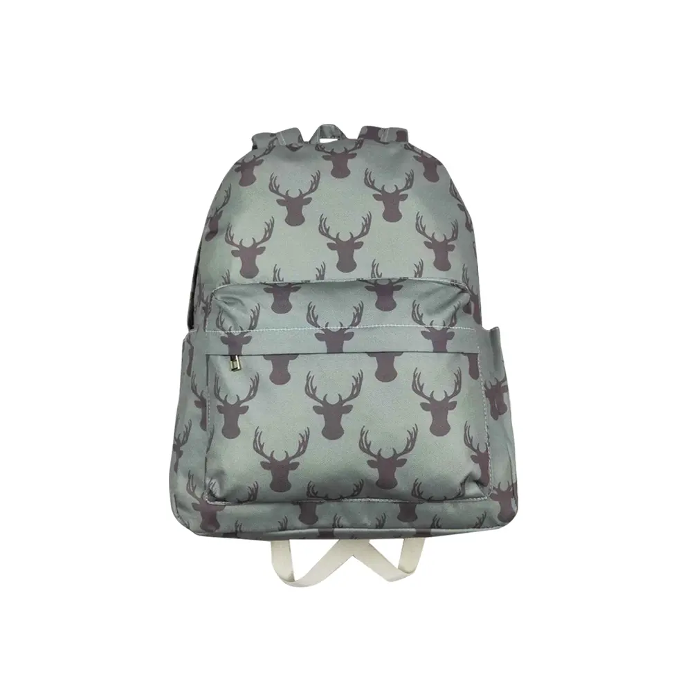 Kids' Basic Antler Backpack, Durable Unisex Back-to-School Bag in Army Green with Front Pocket