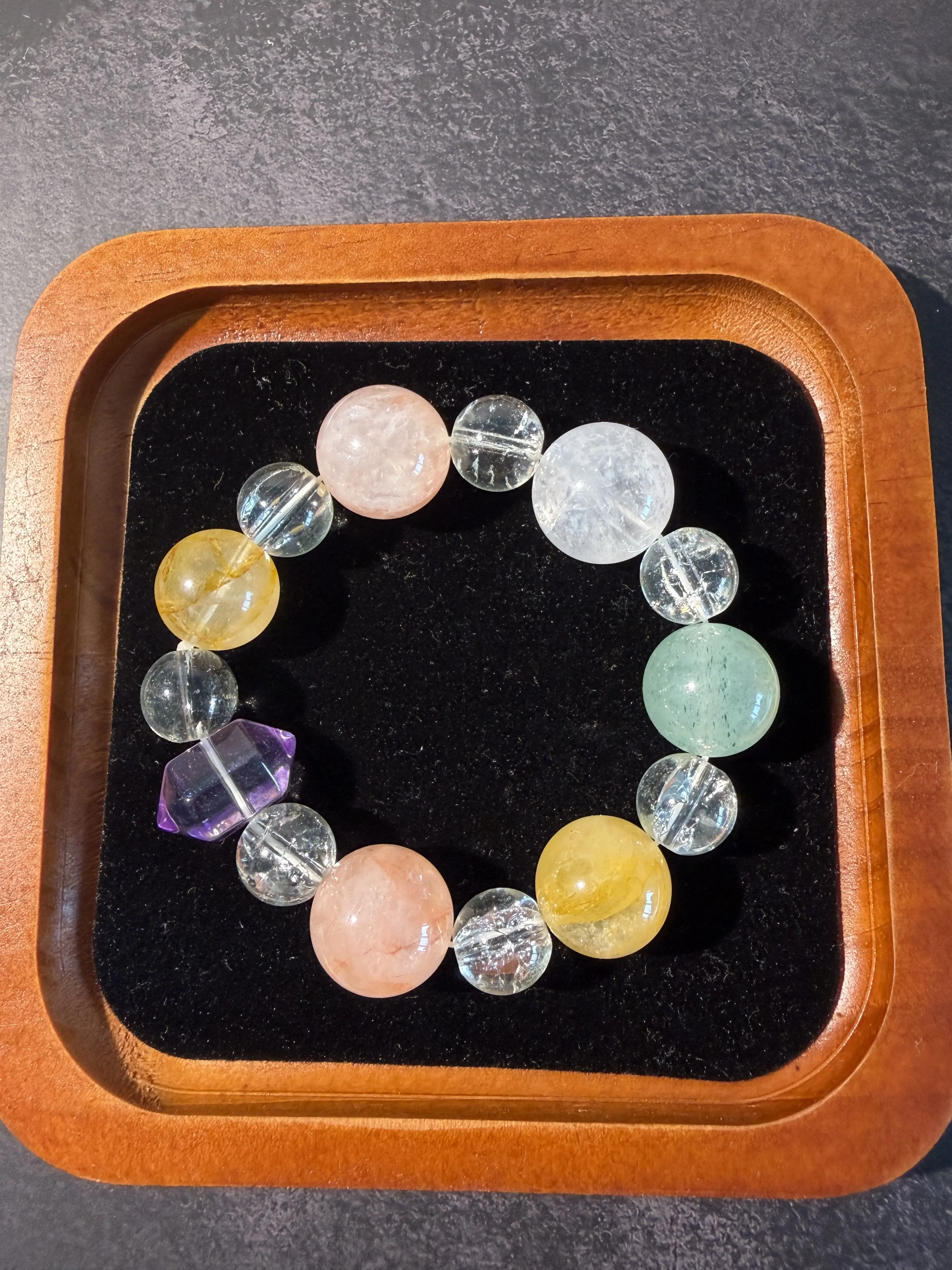 Pastel Multi-Crystal Beaded Bracelet | Mixed Gemstone with Clear Quartz Spacers | Handmade Jewelry