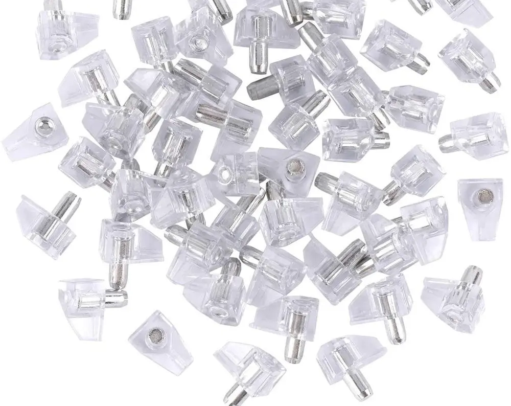 Clear Shelf Support Pegs: 5mm Cabinet Clips, Bookcase Pins (20 pins)
