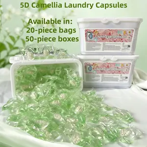 5D Camellia Laundry Capsules 50 Count/box, 5-In-1 Multi-Effect Premium Detergent Pods, Laundry Detergent Beads, Deep Cleaning and Fabric Care, Approx. 7g Each