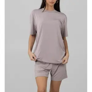 Women's Cloud Comfort 2 Piece Set - Cloud Tee & Lounge Shorts with Pockets Summer Loungewear Short Sleeve Breathable Fabric Pajama Polyester