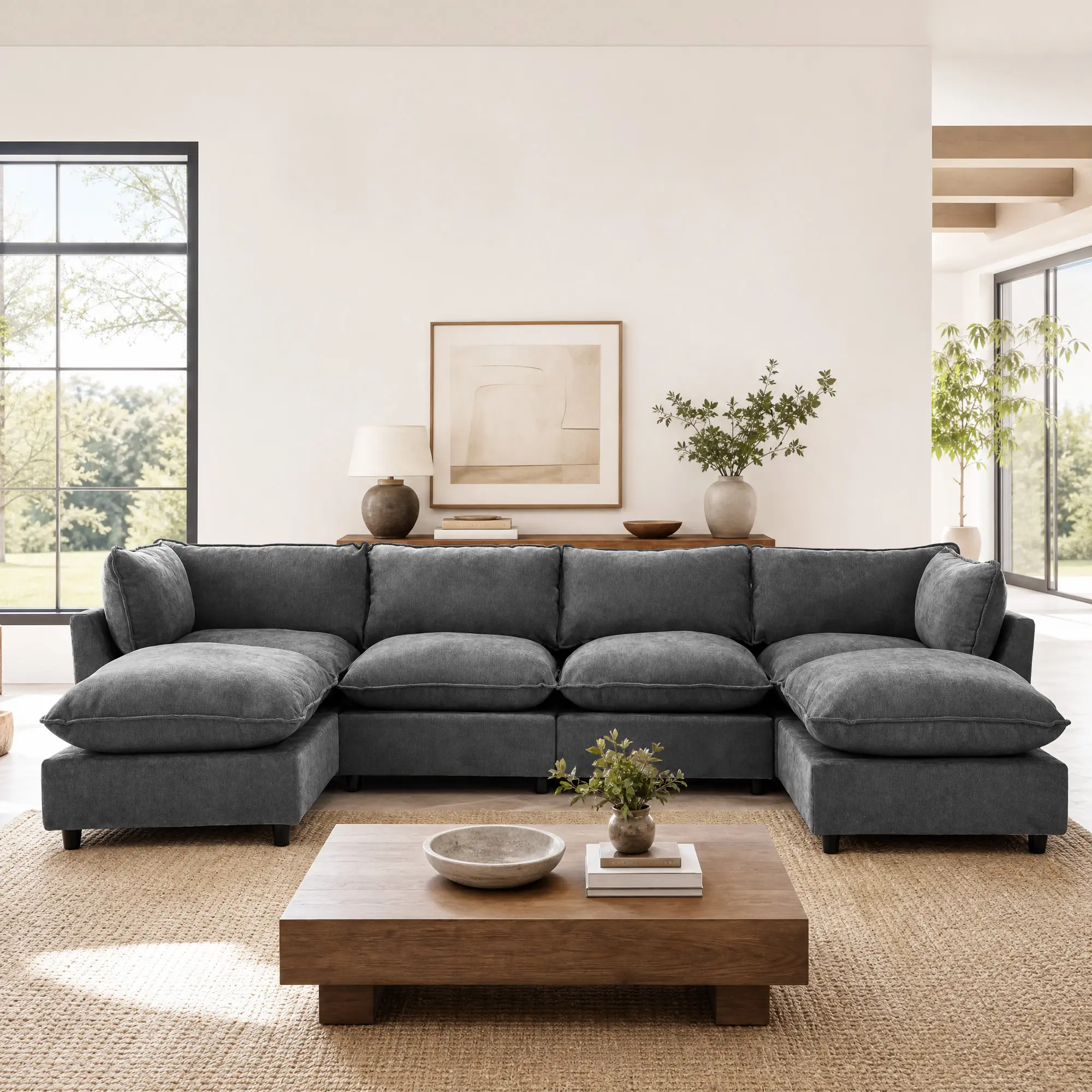 Tbfit U-Shaped Modular Cloud Sofa Set - 6-Seater Chenille Modular Sectional Couch for Living Room, Deep Seating Sofa with High Legs, Dark Grey Indoor Furniture,dorm essentials,home decor
