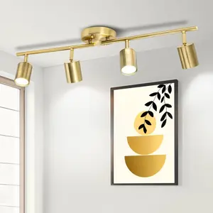 4 Way Track Lighting Rotatable Heads Track Light Ceiling Fixture with Foldable Arms Brushed Gold for Kitchen Living Room Hallway Bulbs Not Included