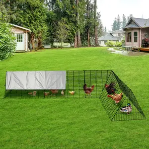 Chicken Coop Outdoor with Tunnel and Cover, 118 x 79 x 28 Inch Portable Poultry Run, Modular Metal Cage for Chickens, Ducks, Rabbits, Heavy-Duty All Weather Chicken Tractor