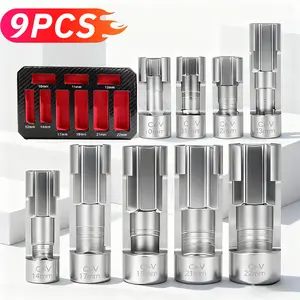 9PCS 10-22mm 3/8" 1/2" Drive Diesel Injector Fuel Line Socket Wrench Set, Metric Flare Nut Socket for Fastener on Bent Pipes, EGT Sensor, Thermo Switches, ABS Tubes, Master Cylinder