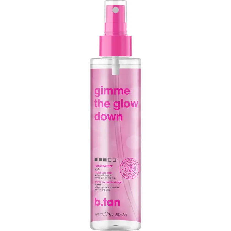 b.tan Gimme The Glow Down Self Tanning Water - Naturally Derived DHA, Rose Water-Infused, Vegan, Soothing, Hydrating, Brightening, Buildable Tan, Fixes Uneven Tone, Vitamin C, Daily Sunless Bronzing Body Care Product (Bottle Included)