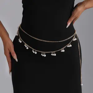 Fashion Double Layer Imitation Pearl Tassel Waist Chain for Women, Unique Trendy Versatile Body Chain Accessory