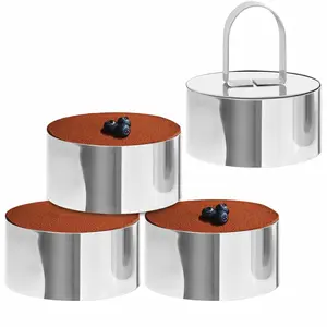 4-Pack 3 Inch Stainless Steel Baking Ring Molds with Pusher - Professional Food Ring Mold for Cooking & Baking, Easy Release Crumpet Rings, Dishwasher Safe & Leak-Proof Silver Kitchen Tools