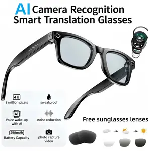 AI Smart Glasses with 800w Camera & Audio Bluetooth Video Recording Sunglasses - ChatGPT Translation, Voice Control, Image Stabilization, Object Recognition for Men and Women, 4K Resolution, 8 Million Pixels, Sweatproof, Noise Reduction, 290mAh Battery Ca