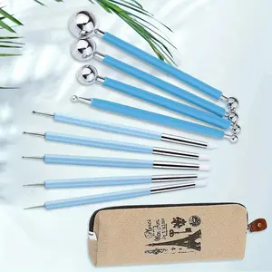 9 Pack Sculpting Tools Kit,Include 4 Double-Ended Metal Ceramic Clay Ball Stylus Dotting Tools and 5 Pcs 2 Way Silicone Polymer and Embossing Paper Flower Indentation Tool Set,Christmas Party Gifts,Hand Tools Kits,Summervibes