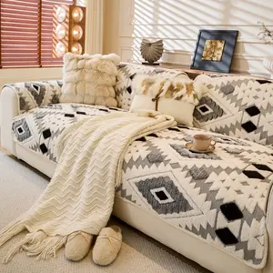1 Pc Boho Geometric Sofa Cushion Cover Pad, Thick Non-Slip Couch Protector Blanket, Pet-Friendly Washable Sofa Mat, Scratch Resistant Decorative Sofa Throw, Sofa Slipcover for Armchair, Loveseat, Sectional & Sofas, Sofa Couch Covers, Cozy Home Decor