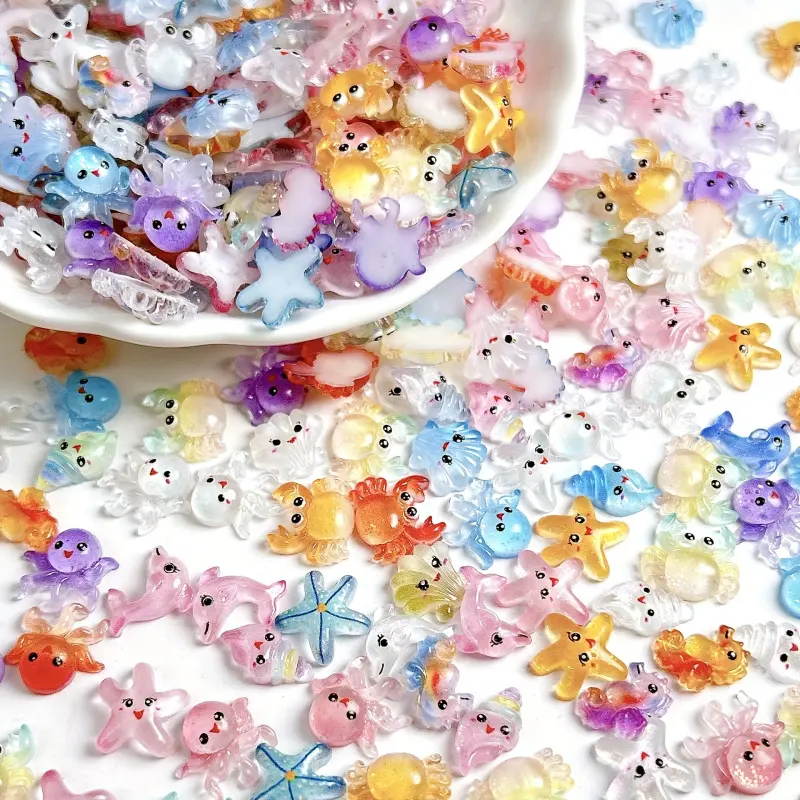 30/90 mini resin marine life ornaments, Fashionable Beads Charms-Japanese and Korean style small fish, starfish, seahorse, suitable for manicure, mobile phone shell decoration, DIY (wholesale/single) Diy Craft Embellishments