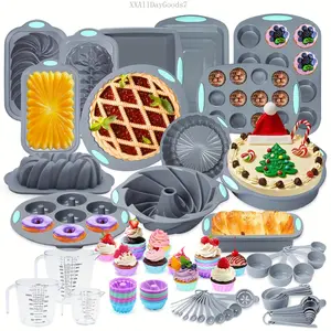54/45 Pieces, Silicone Baking Pans Set, Silicone Cake Molds, Loaf Pan and Muffin Pans, Baking Cup, with Measuring Cups and Spoons Set, Kitchen Oven Bread Pan, Perfect for Banana Bread, Sandwich Bread, Pound Cake and MeatloafXXAllDayGoods7