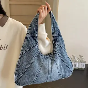 Trendy Tote Wandering Bag Denim Shoulder Bag - Stylish, Durable, And Spacious Underarm Bag For Women, Perfect For Daily Use And Shopping