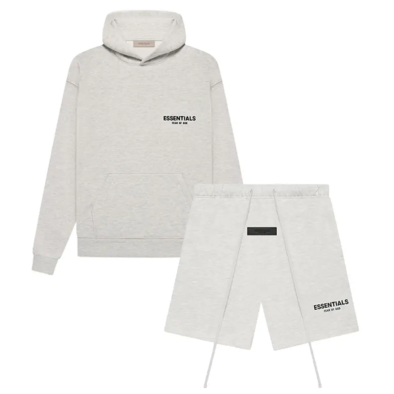 Fear of God Essentials SS22 Men's Sweatshort and Pullover Hoodie 2-Piece Set Light Oatmeal Fear of God Essentials SS22 Men's Sweatshort and Pullover Hoodie 2-Piece Set Light Oatmeal