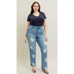 Judy Blue High Waist Rigid Magic Star Shaped Destroy 90's Straight