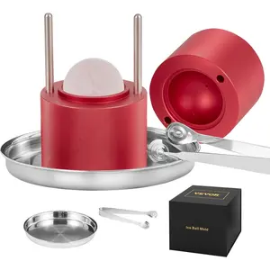 VEVOR Ice Ball Press, 2.4 Ice Ball Maker, Aircraft Al Alloy Ice Ball Press Kit for 60mm Ice Sphere, Ice Press with Tong and Drip Tray, for Whiskey, Cocktail, Bourbon, Scot on Party Holiday, SilverVEVOR Super Brand Day