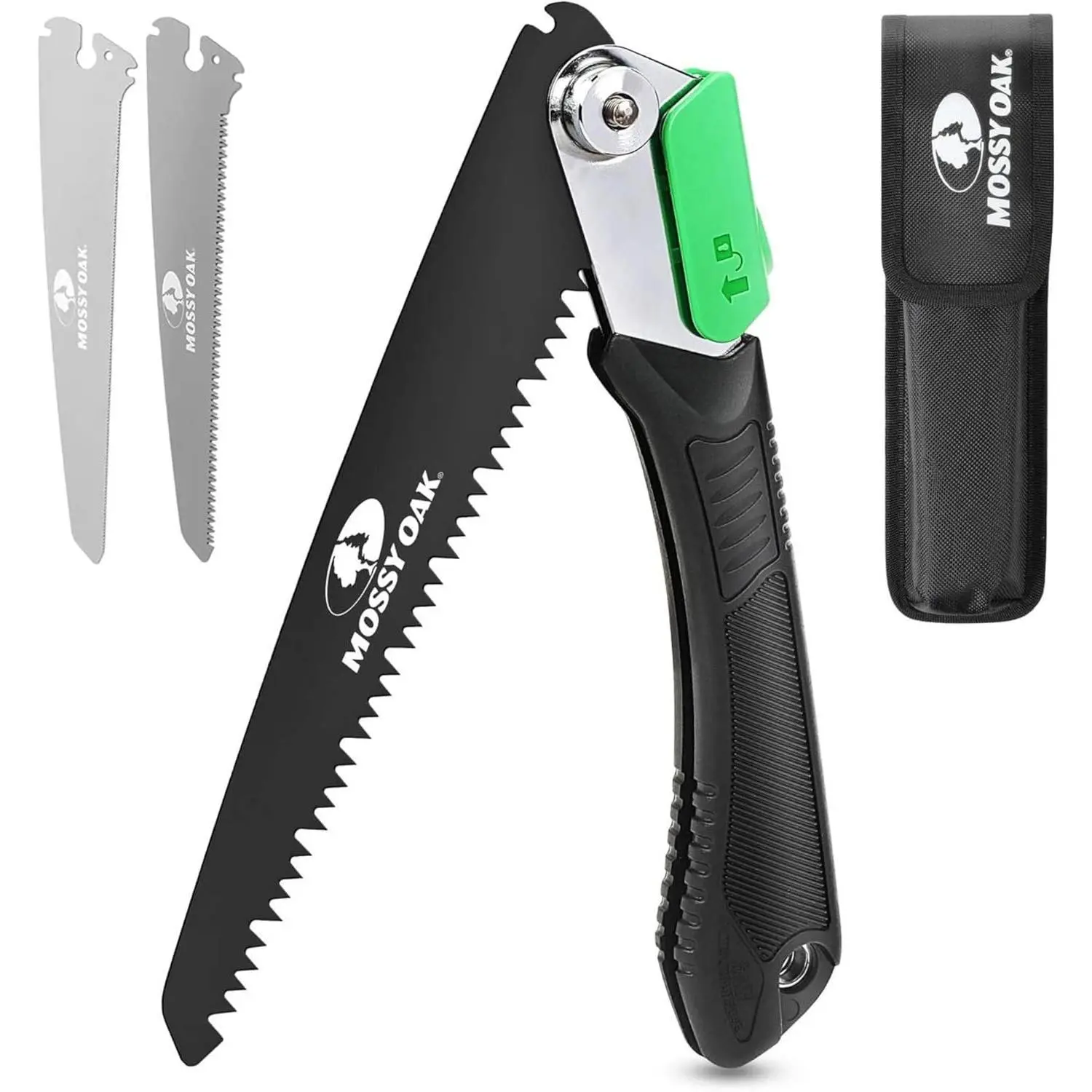 Bushcraft Folding Hand Saw with 3 Interchangeable High-Carbon Steel Blades for Cutting Wood, Plastic Metal, Safety Lock Prevents Accidental Close, Bone, Secure Locking, 190 Mm, Constructing Shelter, Slip-Proof Grip, Folding Saw Outdoor