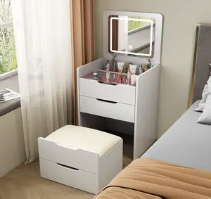 Bellemave 3-in-1 Vanity Desk with Flip Top Mirror, Small Makeup Vanity Set with Glass Desktop, Compact Makeup Vanity with 3 Drawers, Sturdy Construction, Organized & Practical for Bedroom, Xmas Gift, Versatile Usage, Quality Craftsmanship, Elegance