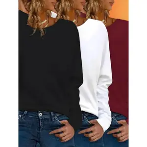 Multi Pack Solid Color Crew Neck Short Sleeve, Summer Casual Long Sleeve Crew Neck T-Shirt, Simple and Comfortable Long Sleeve, Women's Everyday Shirt, Gift for Mom, Sport Shirt, Bottom Shirt