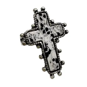 Cross Stone Western Band Stretch Ring
