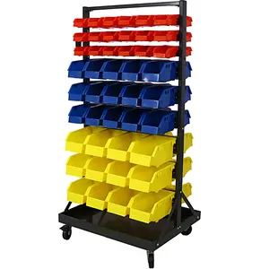 90-Bin Storage Organizer with Locking Wheels - Garage Tool Parts Cabinet