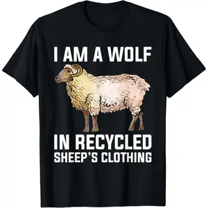 Cotton Graphic Tees Streetwear Gifts  Funny Wolf in Sheep Clothes Farmer Sheep Lover Design T-Shirt