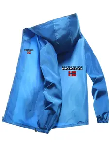 Men's Fashionable Napapijri Letter Print Jacket, Casual Hooded Design, Zipper Pockets, Polyester Material, Spring & Fall Wear