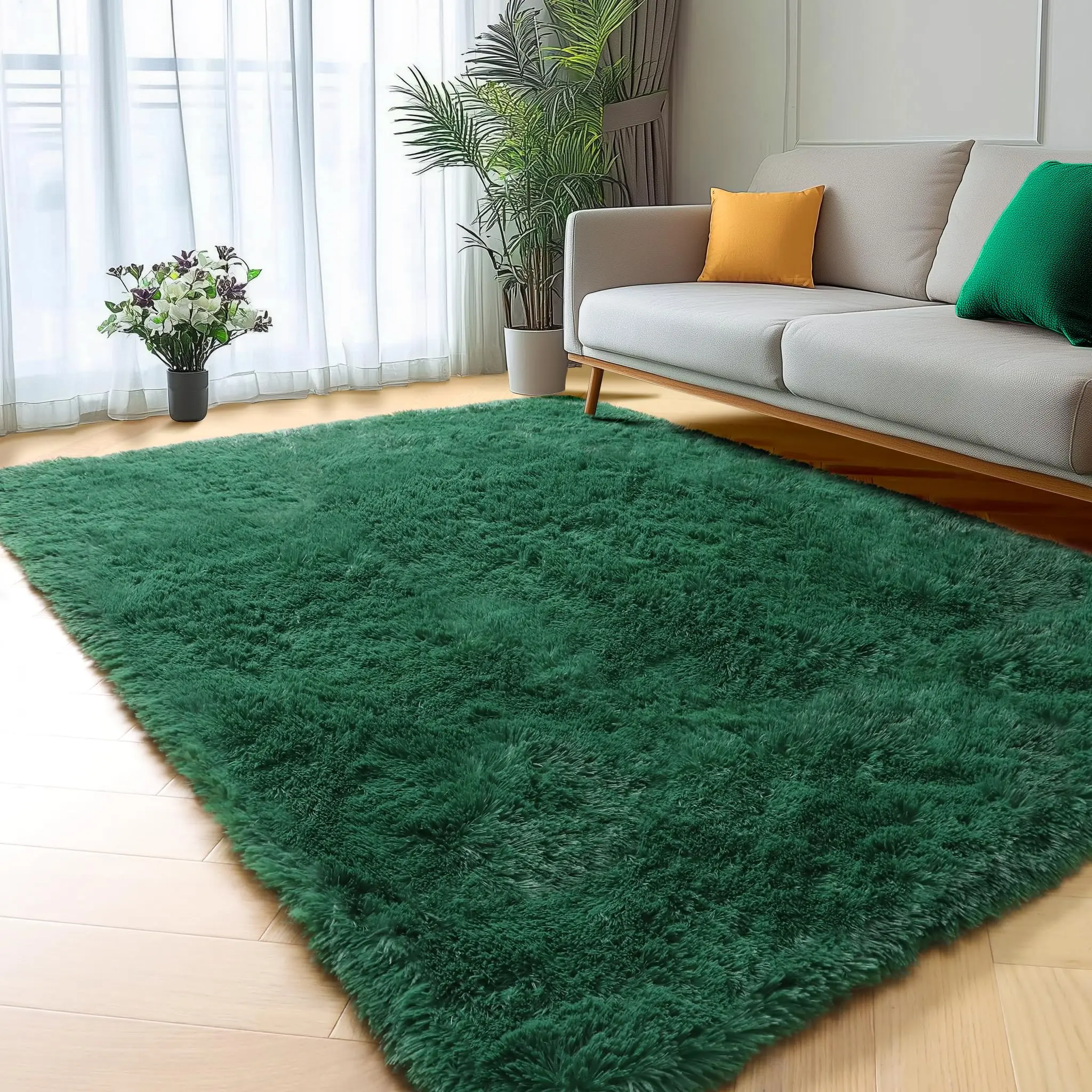 JAKOLIVE Classic Traditional Crochet Weave Polyester Fiber Dark Green Indoor Area Rug - Extra Soft Fluffy Plush, Durable, Machine Washable, for Living Room Decorations, Bedroom, Summer AC Comfort, Christmas Gift
